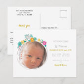 Bloemen Schattige Meisje Foto Geboorte Aankondigin Aankondigingskaart (Voorkant / Achterkant)