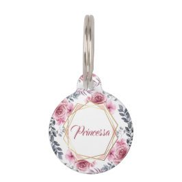 Bloemen Schattige Roze Goud Geometrisch Lijst Huisdierpenning