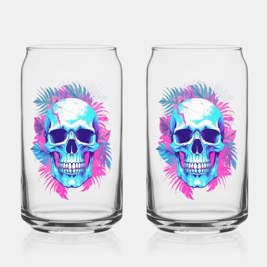 Bloemen schedel in vaporwave stijl blikvorm glas (Voorkant)