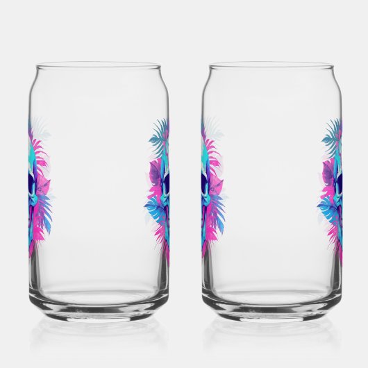 Bloemen schedel in vaporwave stijl blikvorm glas (Links)