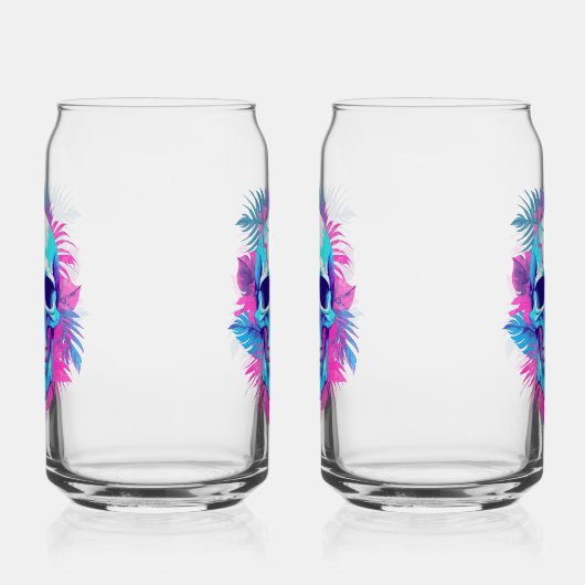 Bloemen schedel in vaporwave stijl blikvorm glas (Rechts)