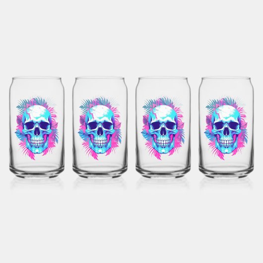Bloemen schedel in vaporwave stijl blikvorm glas (Achterkant)