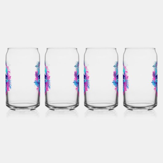 Bloemen schedel in vaporwave stijl blikvorm glas (Rechts)