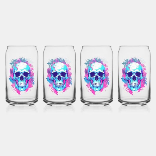 Bloemen schedel in vaporwave stijl blikvorm glas (Voorkant)
