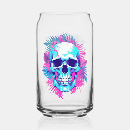 Bloemen schedel in vaporwave stijl blikvorm glas