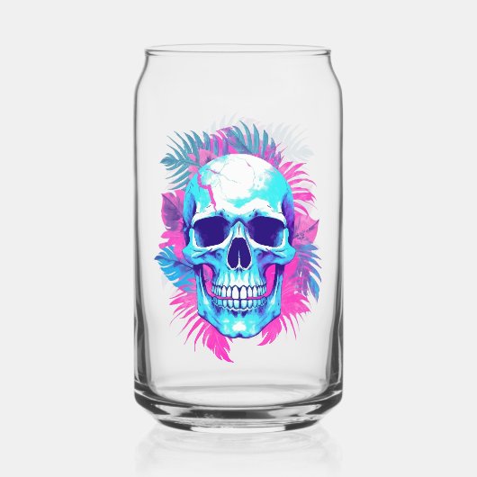 Bloemen schedel in vaporwave stijl blikvorm glas (Achterkant)