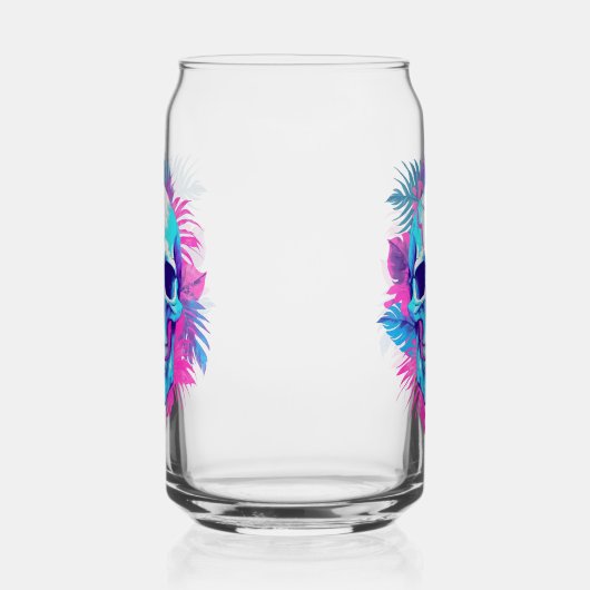 Bloemen schedel in vaporwave stijl blikvorm glas (Rechts)