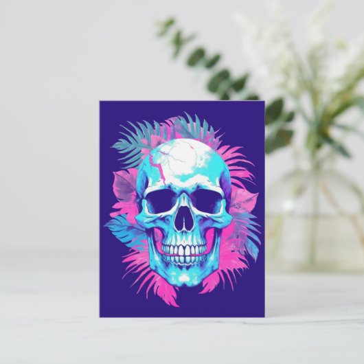 Bloemen schedel in vaporwave stijl briefkaart (Staand voorkant)