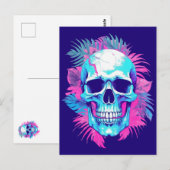 Bloemen schedel in vaporwave stijl briefkaart (Voorkant / Achterkant)