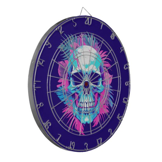 Bloemen schedel in vaporwave stijl dartbord (Voorkant Links)