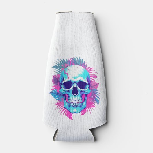 Bloemen schedel in vaporwave stijl flesjeskoeler (Voorkant)
