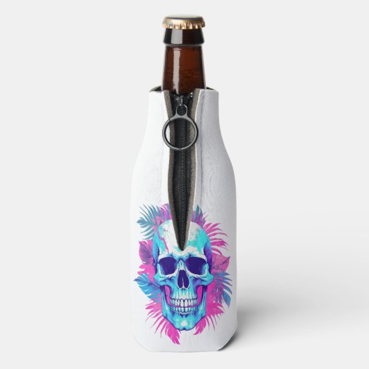 Bloemen schedel in vaporwave stijl flesjeskoeler (Fles Achterkant)