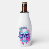 Bloemen schedel in vaporwave stijl flesjeskoeler (Fles Voorkant)