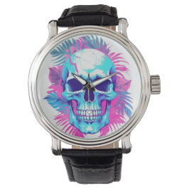 Bloemen schedel in vaporwave stijl horloge