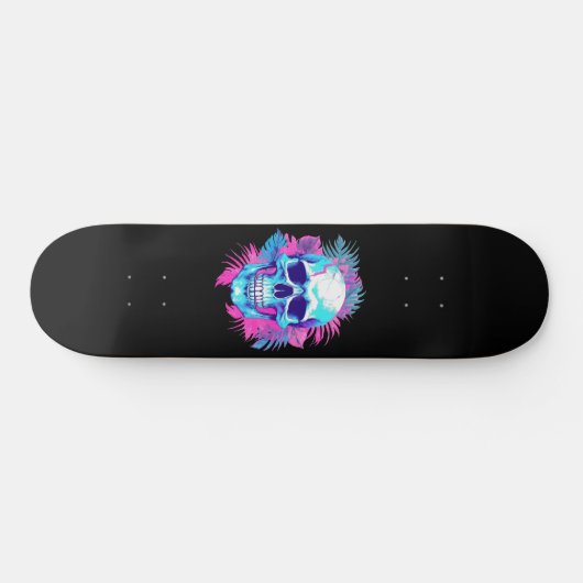 Bloemen schedel in vaporwave stijl persoonlijk skateboard (Horizontaal)