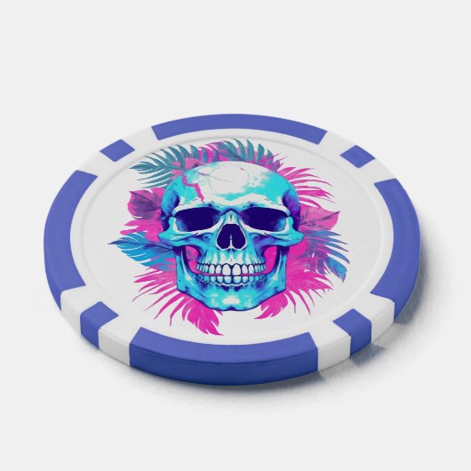 Bloemen schedel in vaporwave stijl poker chips (Enkel)