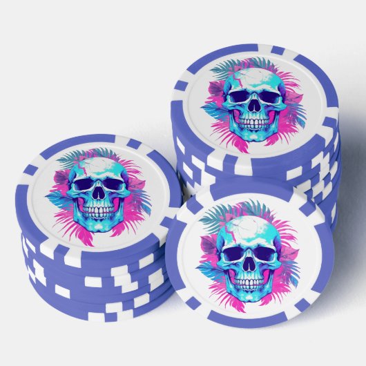 Bloemen schedel in vaporwave stijl poker chips (Opstapeling)
