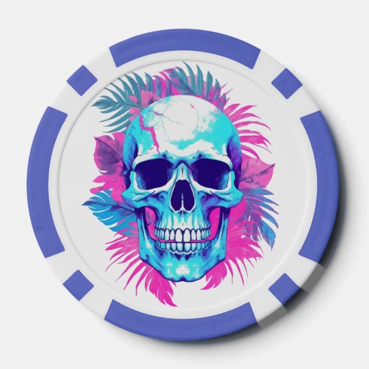 Bloemen schedel in vaporwave stijl poker chips (Achterkant)