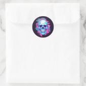 Bloemen schedel in vaporwave stijl ronde sticker (Tas)