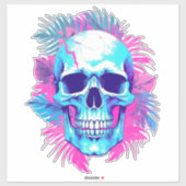Bloemen schedel in vaporwave stijl sticker (Vel)