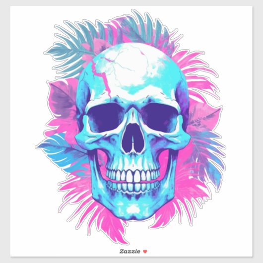 Bloemen schedel in vaporwave stijl sticker (Vel)