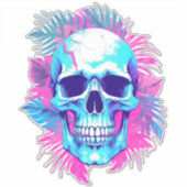 Bloemen schedel in vaporwave stijl sticker (Voorkant)