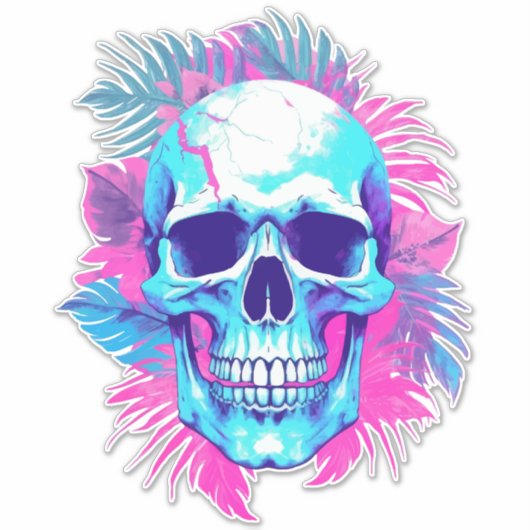 Bloemen schedel in vaporwave stijl sticker (Voorkant)