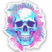 Bloemen schedel in vaporwave stijl sticker (Voorkant)