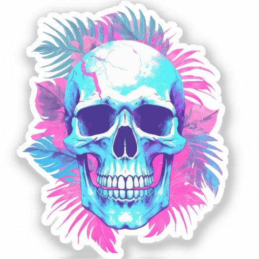Bloemen schedel in vaporwave stijl sticker (Voorkant)