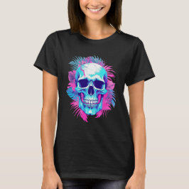 Bloemen schedel in vaporwave stijl t-shirt