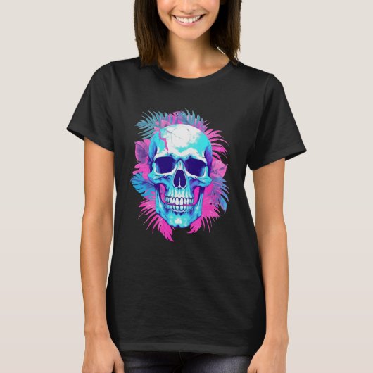 Bloemen schedel in vaporwave stijl t-shirt (Voorkant)