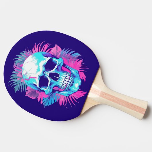 Bloemen schedel in vaporwave stijl tafeltennisbatje (Zijkant)