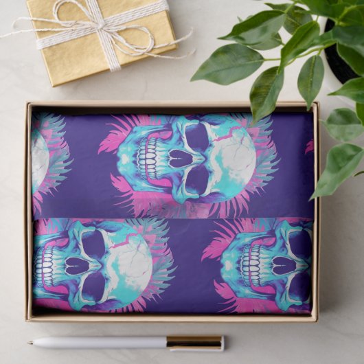 Bloemen schedel in vaporwave stijl tissuepapier (Geschenk)
