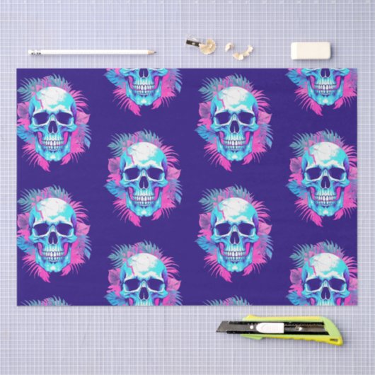 Bloemen schedel in vaporwave stijl tissuepapier (Craft)