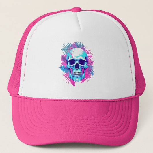 Bloemen schedel in vaporwave stijl trucker pet (Voorkant)