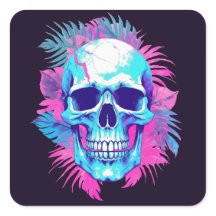 Bloemen schedel in vaporwave stijl