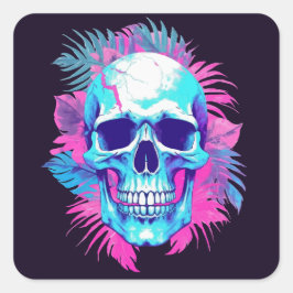 Bloemen schedel in vaporwave stijl vierkante sticker