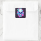 Bloemen schedel in vaporwave stijl vierkante sticker (Tas)