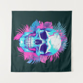 Bloemen schedel in vaporwave stijl wandkleed (Voorkant (horizontaal))