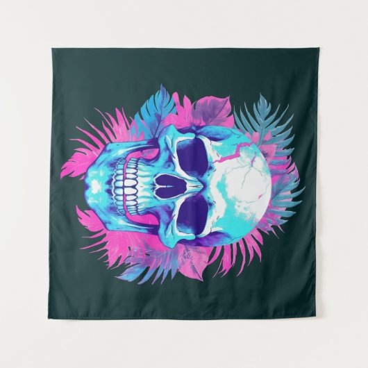 Bloemen schedel in vaporwave stijl wandkleed (Voorkant (horizontaal))