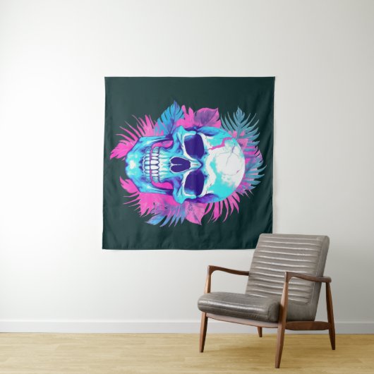 Bloemen schedel in vaporwave stijl wandkleed (In Situ (horizontaal))