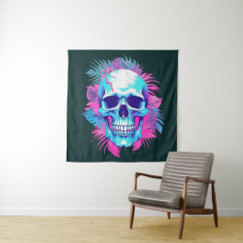 Bloemen schedel in vaporwave stijl wandkleed