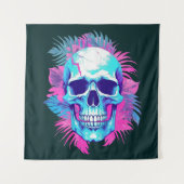 Bloemen schedel in vaporwave stijl wandkleed (Voorkant)