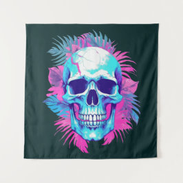 Bloemen schedel in vaporwave stijl wandkleed