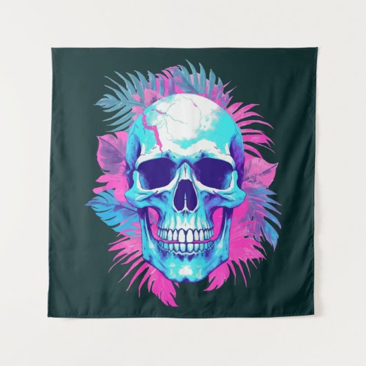 Bloemen schedel in vaporwave stijl wandkleed (Voorkant)