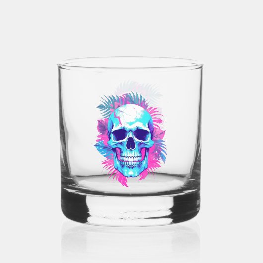 Bloemen schedel in vaporwave stijl whisky glas (Voorkant)