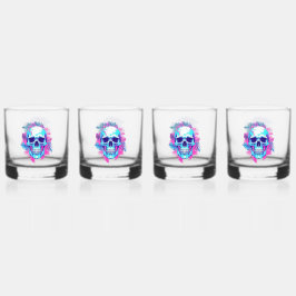 Bloemen schedel in vaporwave stijl whisky glas