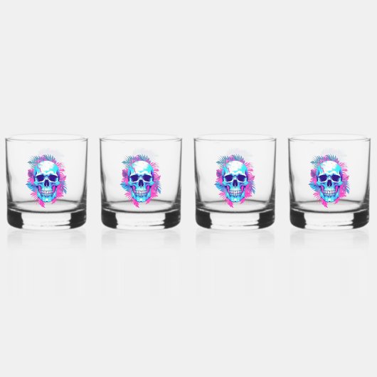 Bloemen schedel in vaporwave stijl whisky glas (Voorkant)