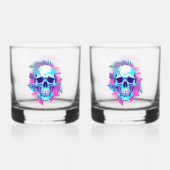 Bloemen schedel in vaporwave stijl whisky glas (Achterkant)