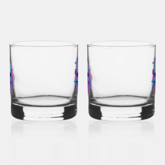 Bloemen schedel in vaporwave stijl whisky glas (Rechts)